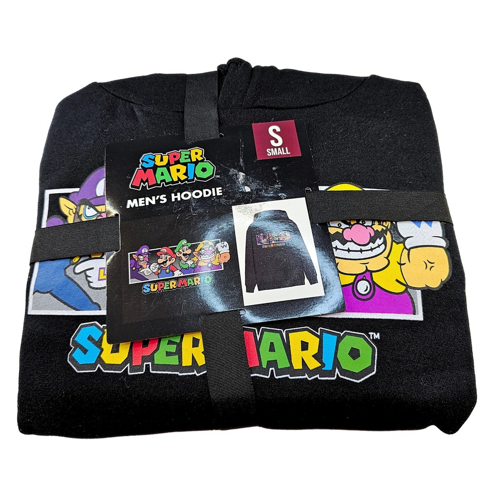 New Super Mario Bros Nintendo Hoodie Black Small S Graphic Pullover‎ Sweatshirt